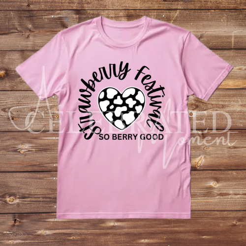 PINK - Strawberry Festival Tshirt - Cow Print Heart