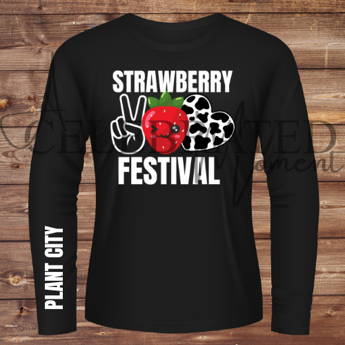 BLACK Long Sleeve - Strawberry Festival Tshirt - Peace Sign