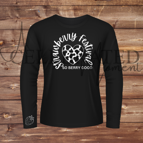 BLACK Long Sleeve - Strawberry Festival Tshirt - Cow Print Heart