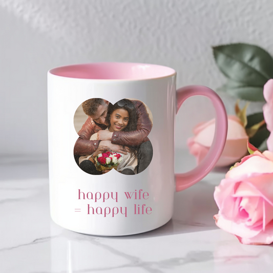 "Happy Wife, Happy Life" Custom Photo Mug