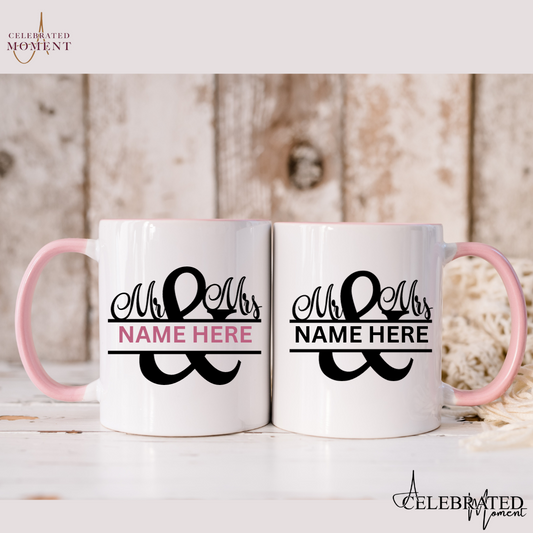 "Mr. & Mrs." Personalized Last Name Couple's Mug Set