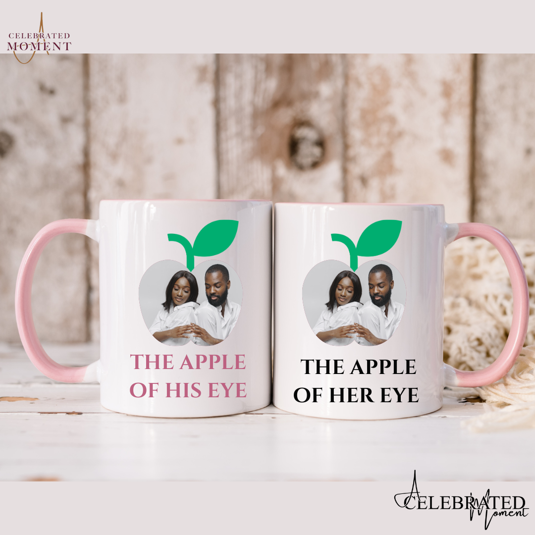 "The Apple Of His Eye, The Apple Of Her Eye" Personalized Valentine's Day His & Hers Mugs