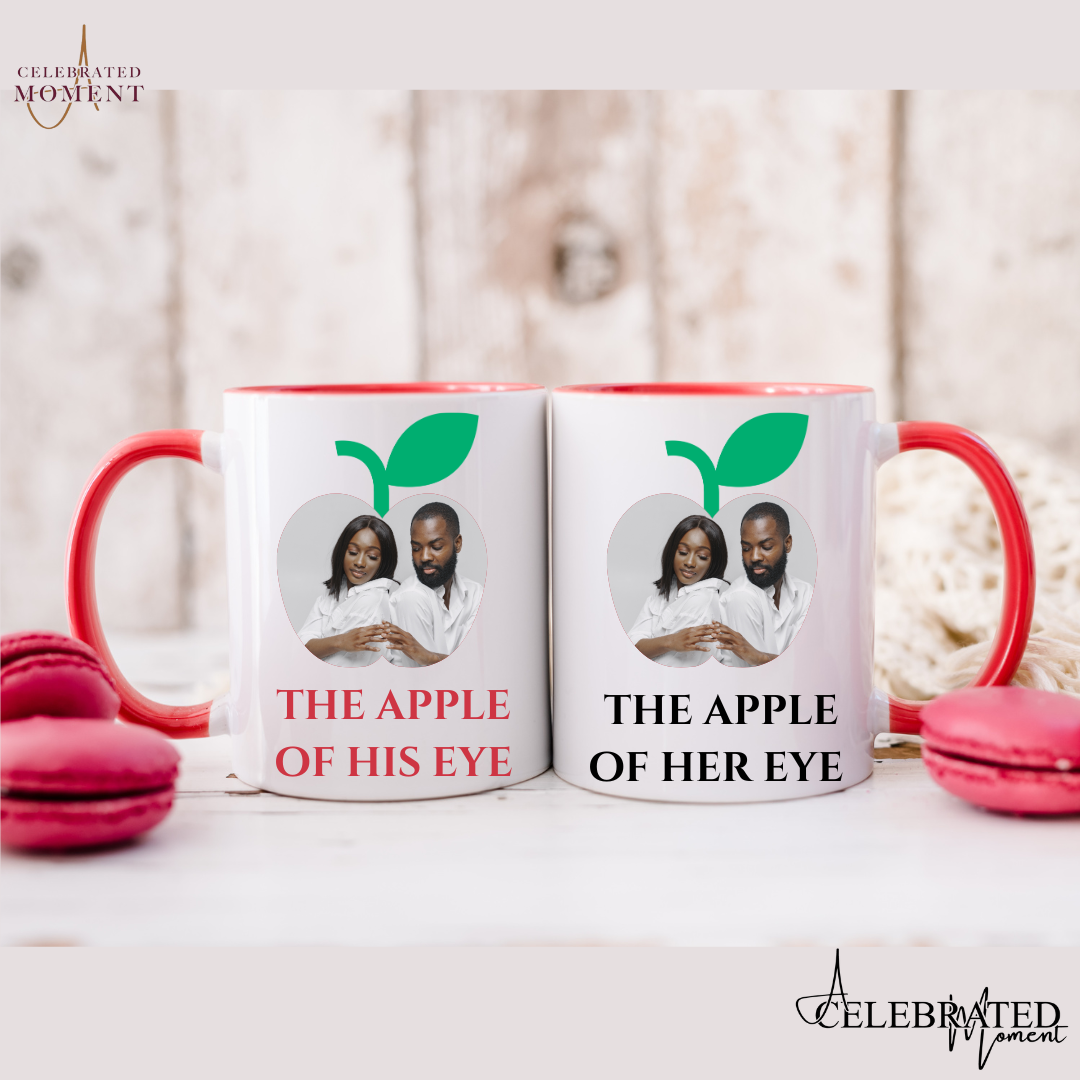 "The Apple Of His Eye, The Apple Of Her Eye" Personalized Valentine's Day His & Hers Mugs