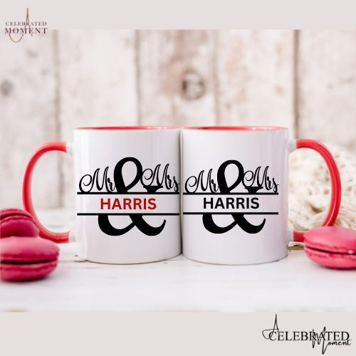 "Mr. & Mrs." Personalized Last Name Couple's Mug Set