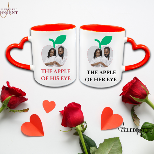 "The Apple Of His Eye, The Apple Of Her Eye" Personalized Valentine's Day His & Hers Mugs